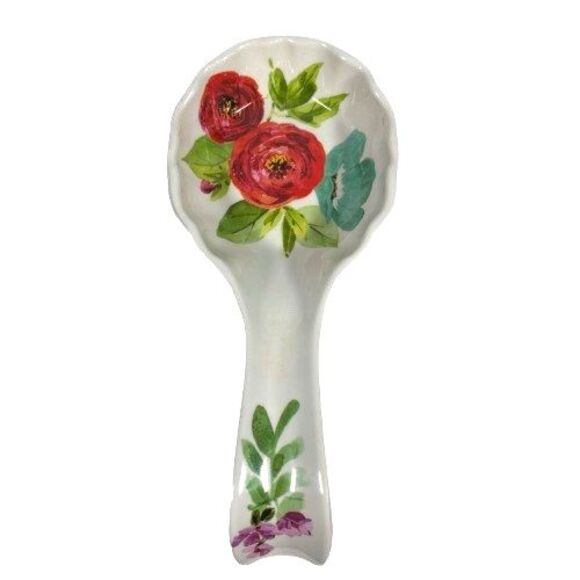 Vintage The Pioneer Women Spoon Rest Red Poppies Floral Pattern Melamine 8.75" - Picture 1 of 11